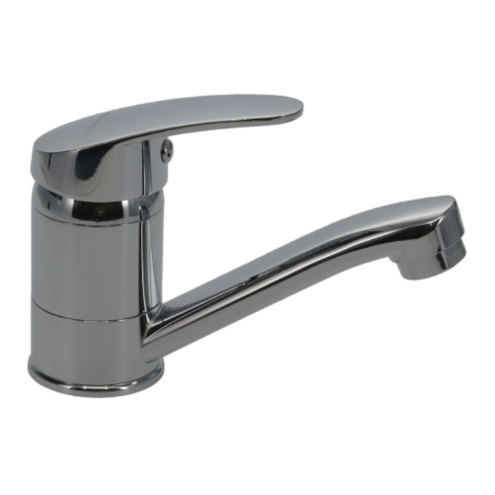 Baterie de bucatarie cu pipa scurta, Hydrotech, Cartus Ceramic 40mm, 500.000 de cicluri, Monocomanda, Crom lucios