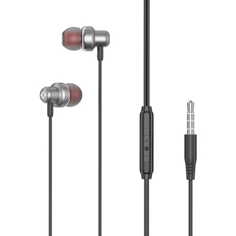 Casti audio cu microfon XO EP38, Control pe fir, mini Jack 3.5, Lungime cablu 1.2m, Gri