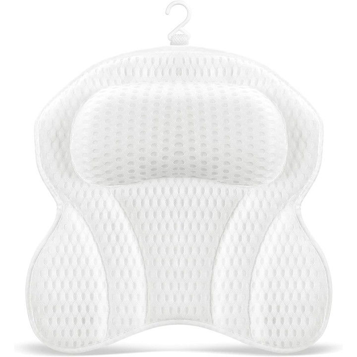 Prémium Topaqua® Dual Flex fürdőpárna, erős tapadókorongokkal, 4D anyag, ergonomikus, univerzális kompatibilitás, mosógépben mosható, 42 x 40 cm, fehér