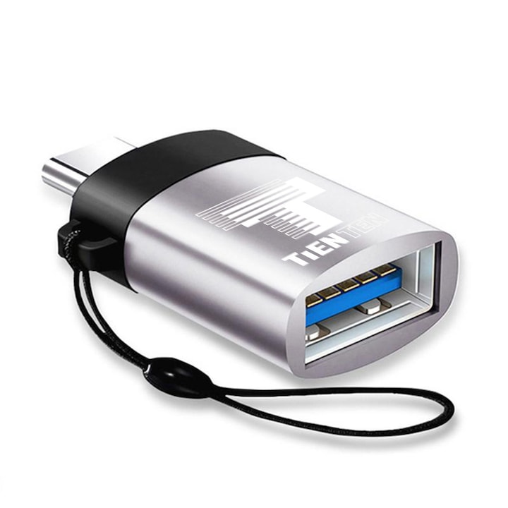 Adaptor OTG USB-C la USB 3.0, Tienten, USB Type C, USB-A, argintiu