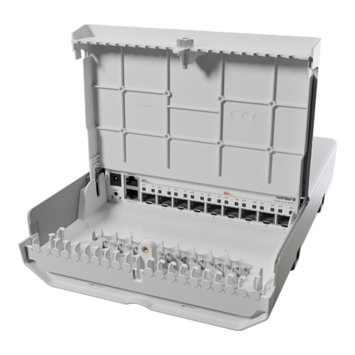Switch netFiber 9, 4 x SFP+ 10G, 5 x SFP 1G, 1 x Gigabit (PoE-In), exterior, MikroTik CRS310-1G-5S-4S+OUT