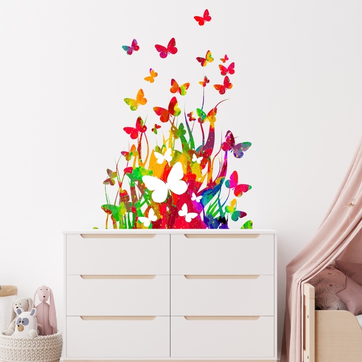 Sticker perete cu fluture, Priti Global, multicolor, 60x83 cm