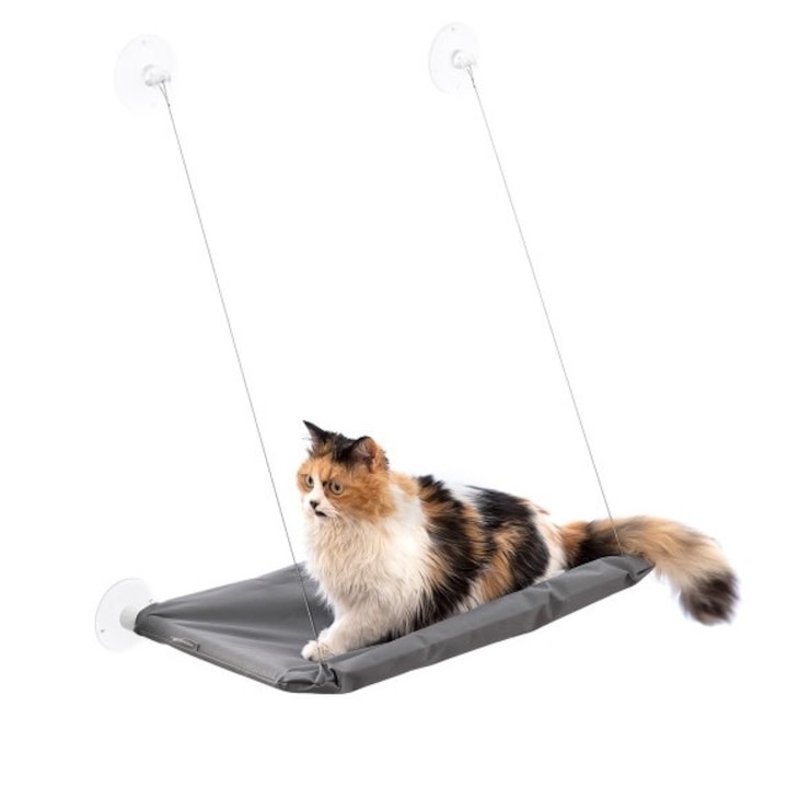 BellFyd® Висящ хамак за котки с вендузи за закрепване на прозорци и стъклени врати, миещ се, 56 x 38 x 2,5 cm