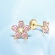 Обеци за момиче, розови камъни на цветя, жълто злато 14К