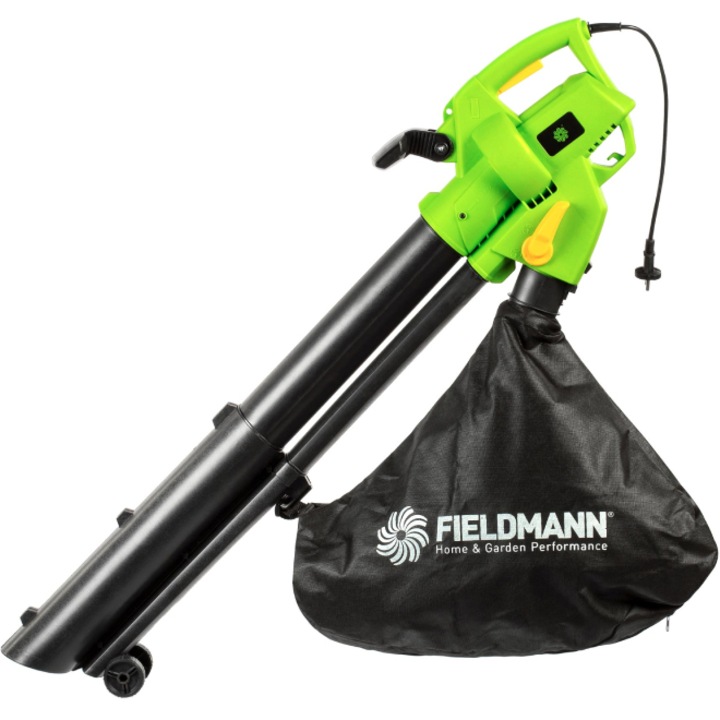 Fieldmann FZF 4008-E Elektromos kerti lombfúvó, 3000W, 45L gyűjtőzsák, 3 funkció, Zöld/Fekete