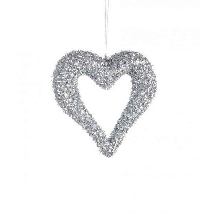 Set 24 ornamente brad Inimioara argintie 15x15 cm