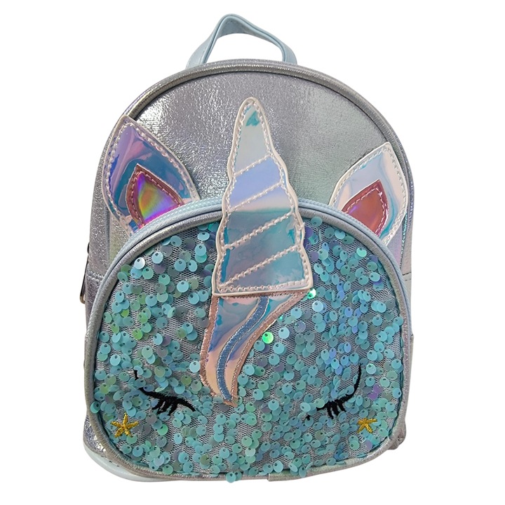 Ghiozdan unicorn, 23 x 21 x 11, paiete, barete ajustabile, bleu