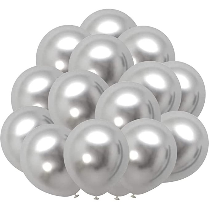 Set 100 baloane latex, Argintiu, 30cm, Ropet