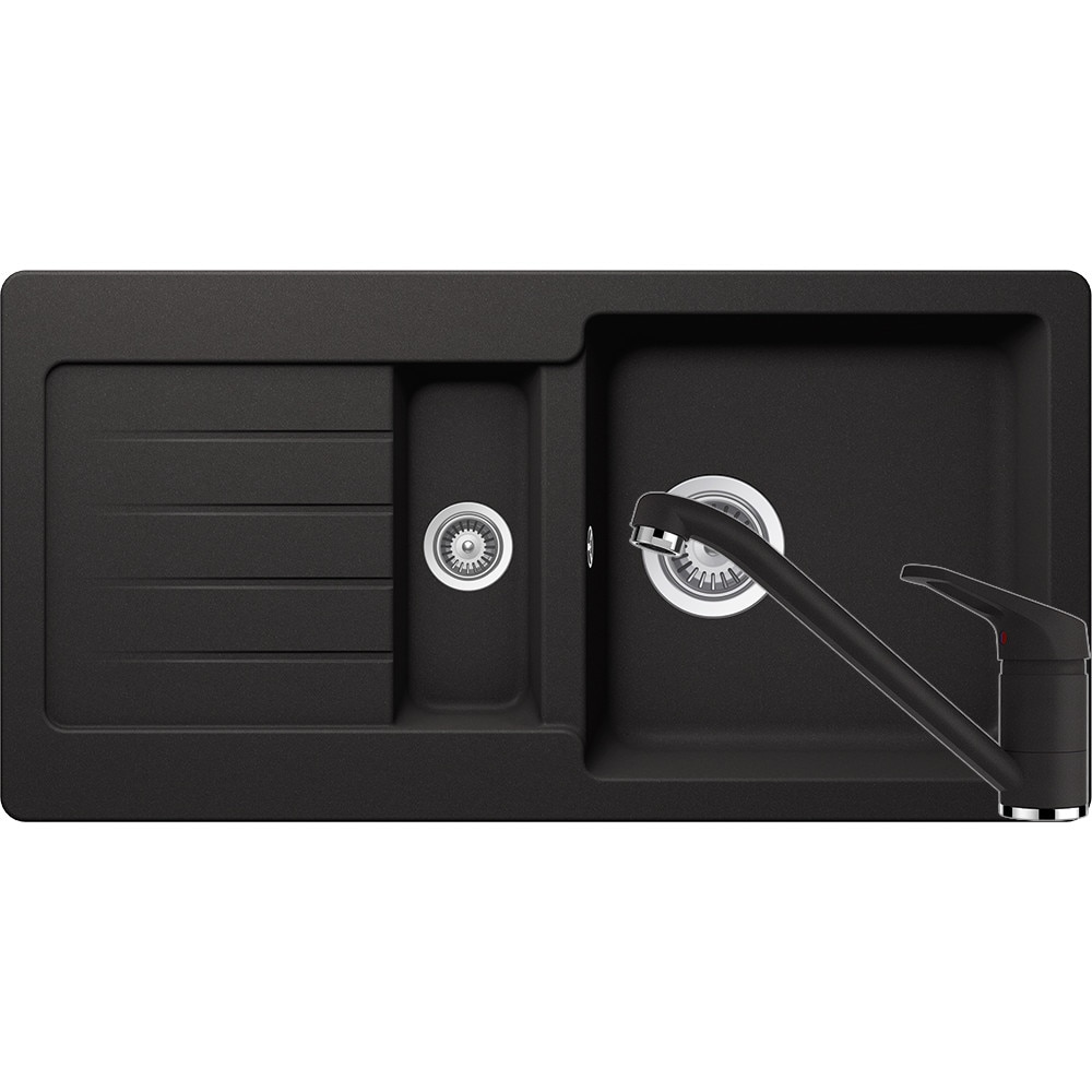 Kit chiuveta Schock Typos D-150S 860 x 435 mm si baterie Schock Cosmo Nero Cristalite