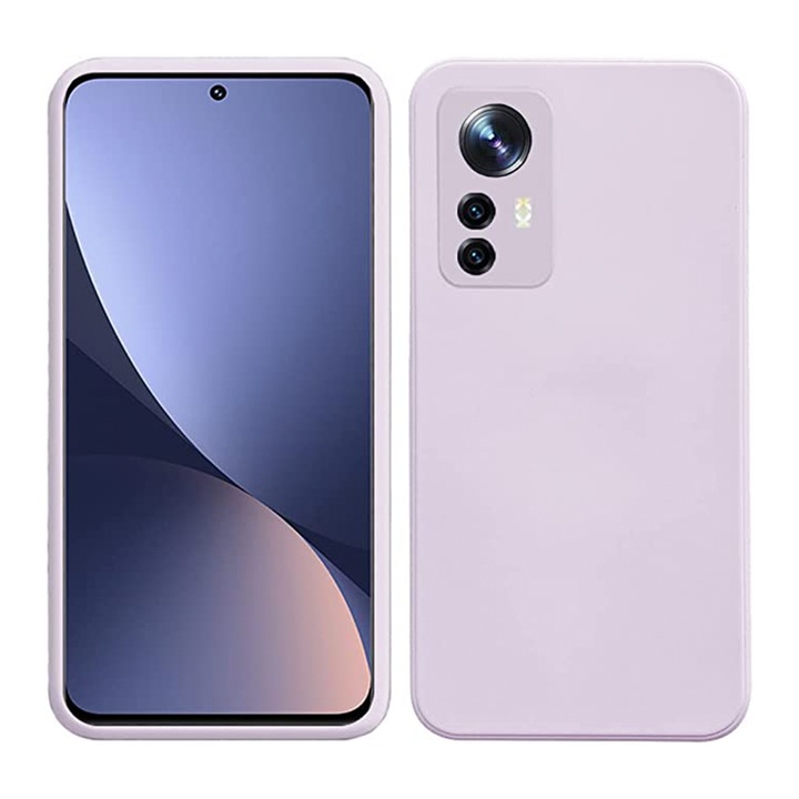 Szilikon tok Xiaomi 12 Pro 5G telefonhoz, TPU szilikon és mikroszálas belső, kameravédelem, világoslila