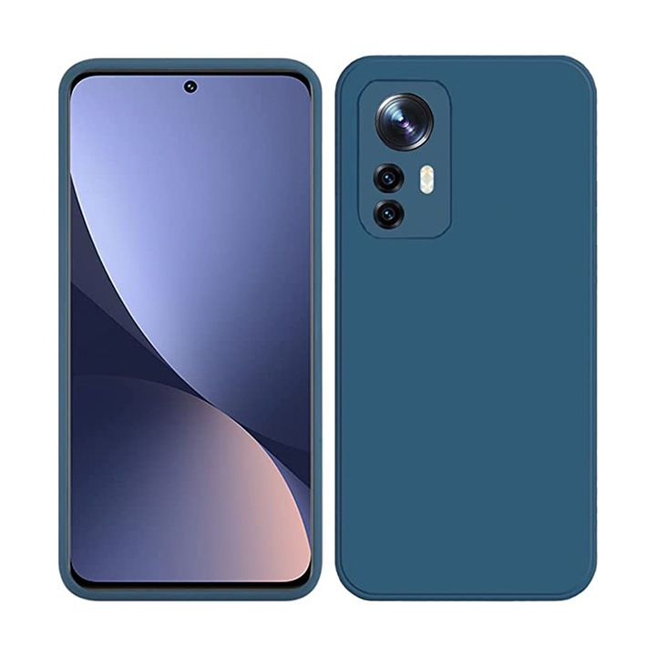 Husa din silicon pentru Xiaomi 12 Pro 5G, Microfibra, Protectie Camera, Albastru inchis