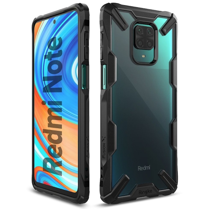 AZIAO Tech X Design tok Xiaomi Redmi Note 9S / Note 9 Pro / Note 9 Pro Max készülékekhez, Fusion Smart Protection, Ütésgátló, Extra markolat textúra, Leesésgátló teszt, Katonai minőségű védelem, Titán fekete
