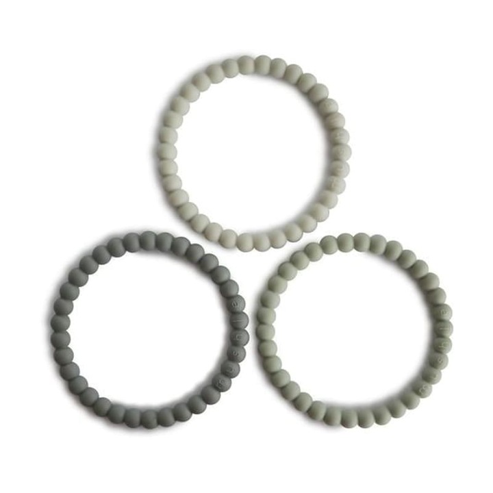 Set 3 bratari pentru dentitie, Mushie, Pearl 2570323, Silicon, 3 luni+, Multicolor