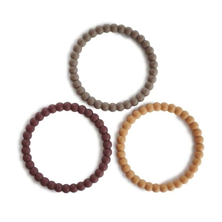 Set 3 bratari pentru dentitie, Mushie, Pearl 2570326, Silicon, 3 luni+, Multicolor