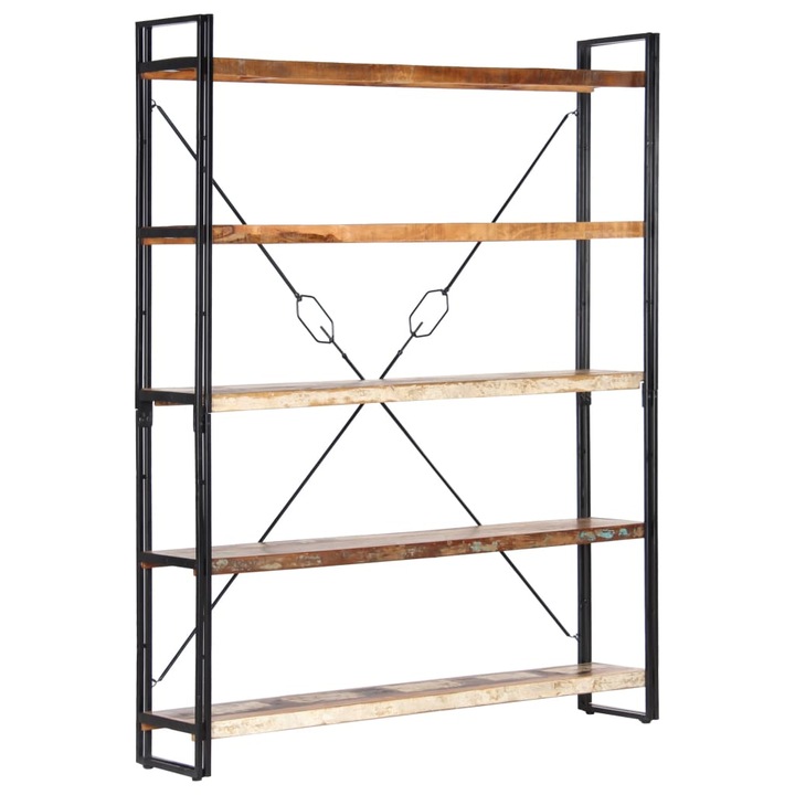 Biblioteca cu 5 rafturi, modern, 140 x 30 x 180 cm, lemn masiv reciclat, Decorativ si depozitare 4374