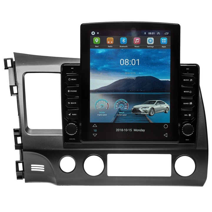 Navigatie AUTONAV Android GPS Dedicata Honda Civic 2006-2011, Model XPERT Memorie 128GB Stocare, 6GB RAM, Butoane Si Volum Fizice, Display Vertical Stil Tesla 10" Full-Touch, WiFi, 2 x USB, Bluetooth, 4G, Octa-Core 8 * 1.8GHz, 4 * 50W Audio