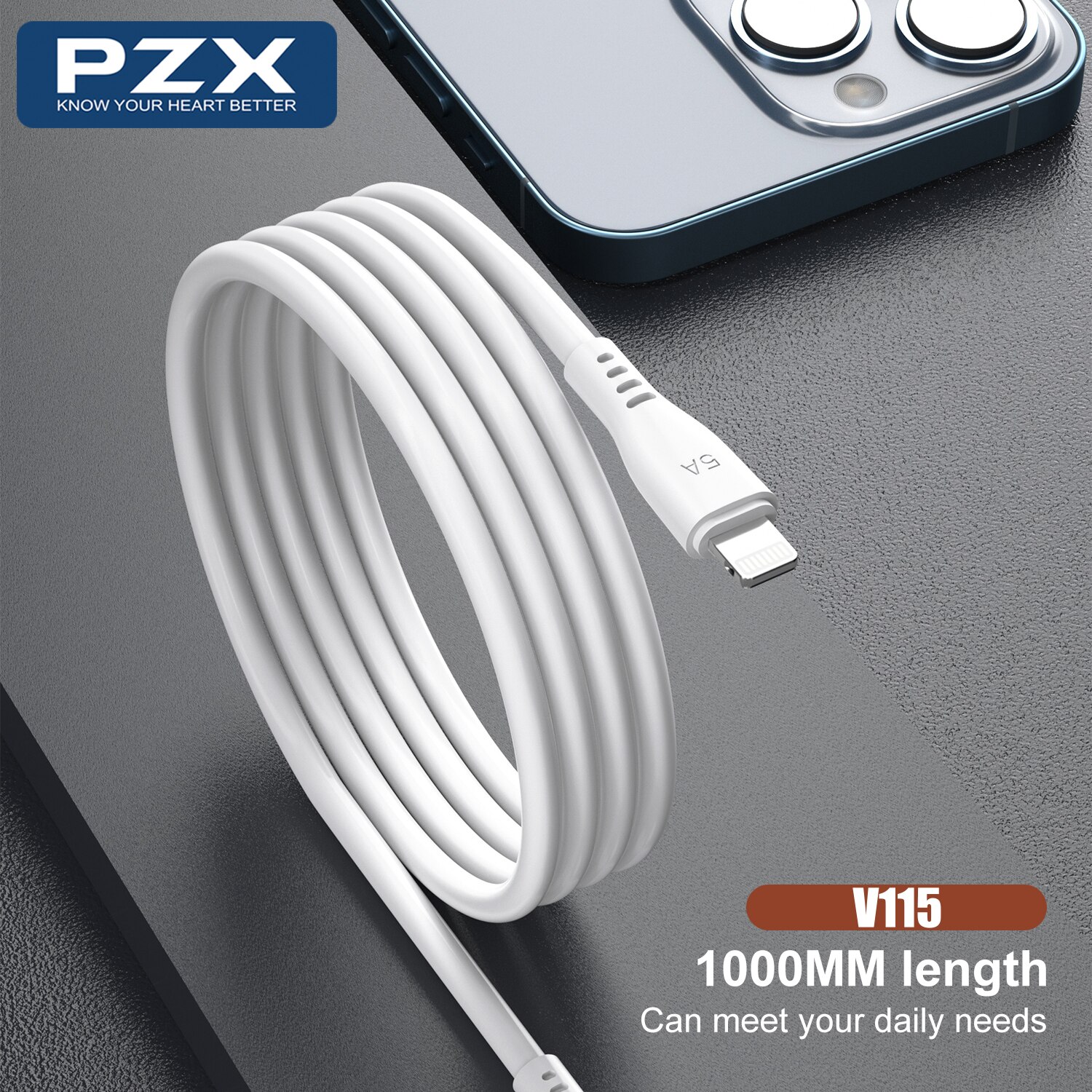 Cablu PZX V115, USB Iphone, 5A, 1m Alb - eMAG.ro