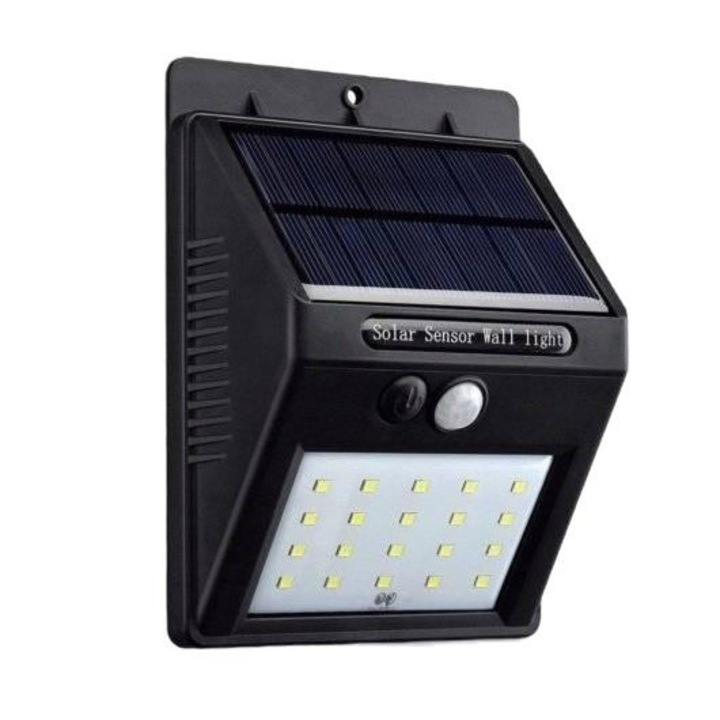 Lampa solara cu senzor de miscare, KIK, Cu halogen, 20LED, Negru