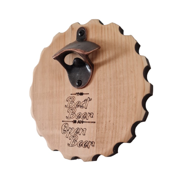 Desfacator sticle cu magnet pentru capace, diametru 18cm, lemn