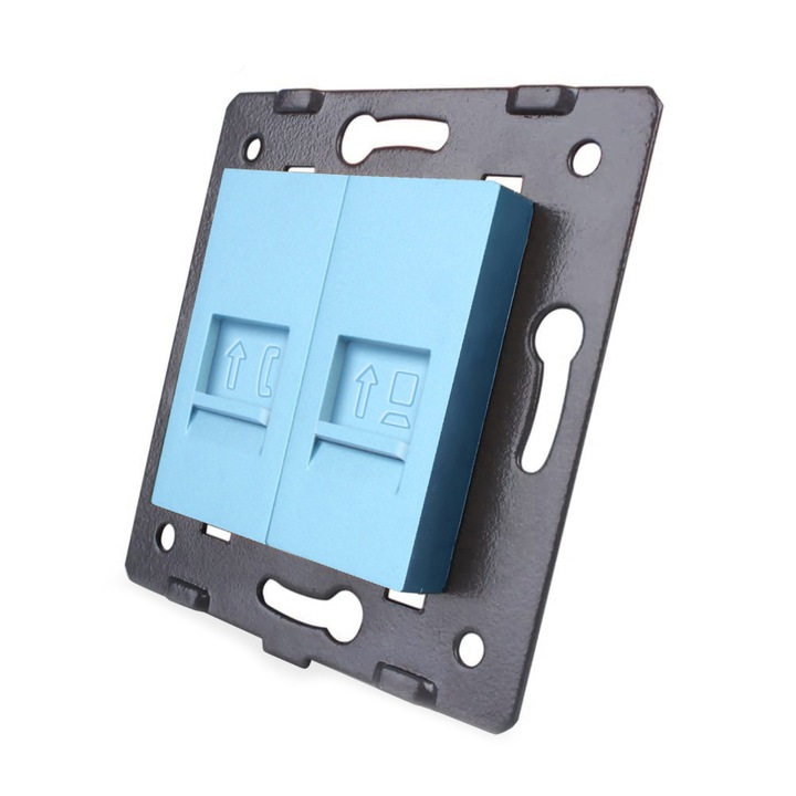 Priza dubla telefon + internet Livolo, Albastru, C7-1TC-19