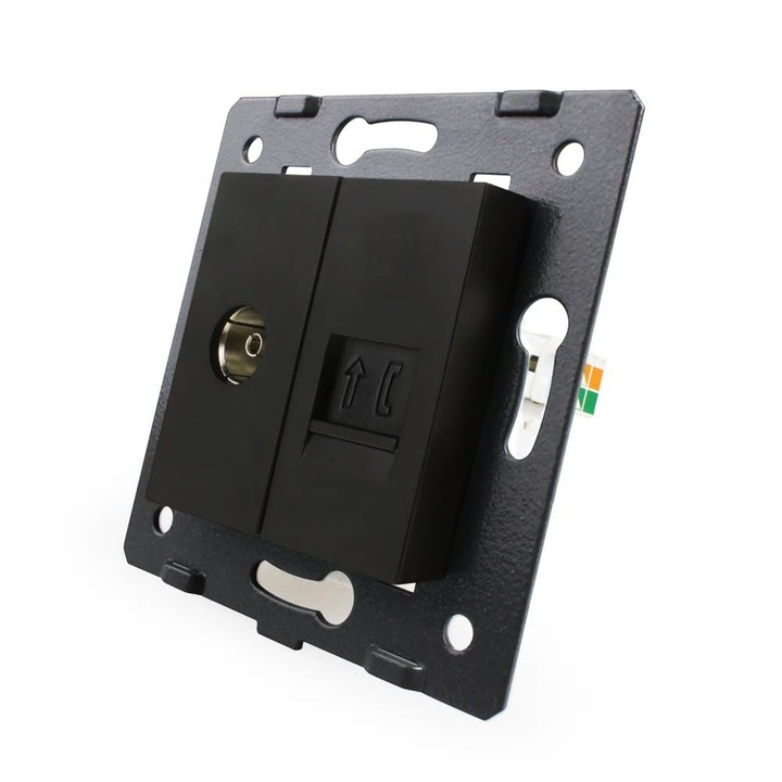 Priza dubla TV + telefon Livolo, Negru, C7-1VT-12