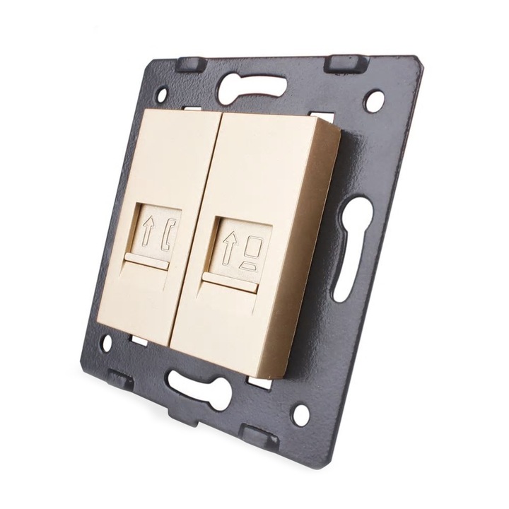 Priza dubla telefon + internet Livolo, Auriu, C7-1TC-13