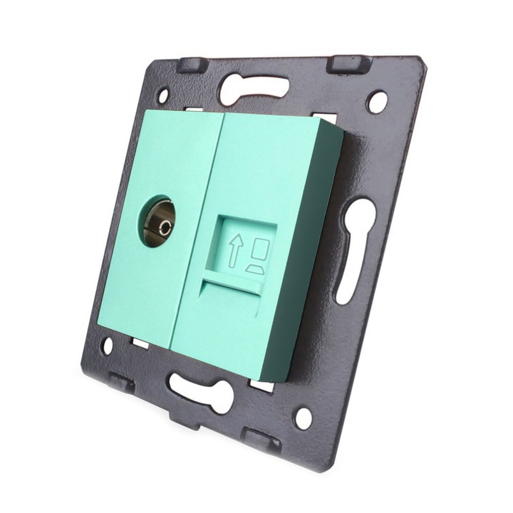 Priza dubla televizor + priza internet Livolo, Verde, C7-1VC-18