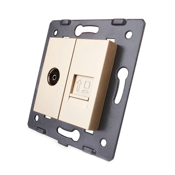 Priza dubla televizor + priza internet Livolo, Auriu, C7-1VC-13