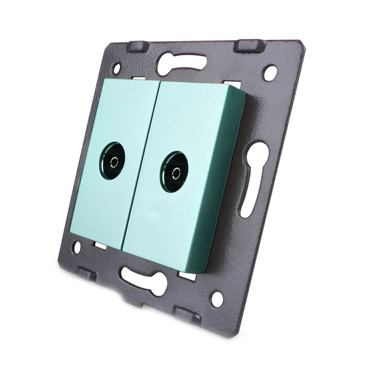 Priza dubla TV Livolo fara rama din sticla, Verde, C7-2V-18