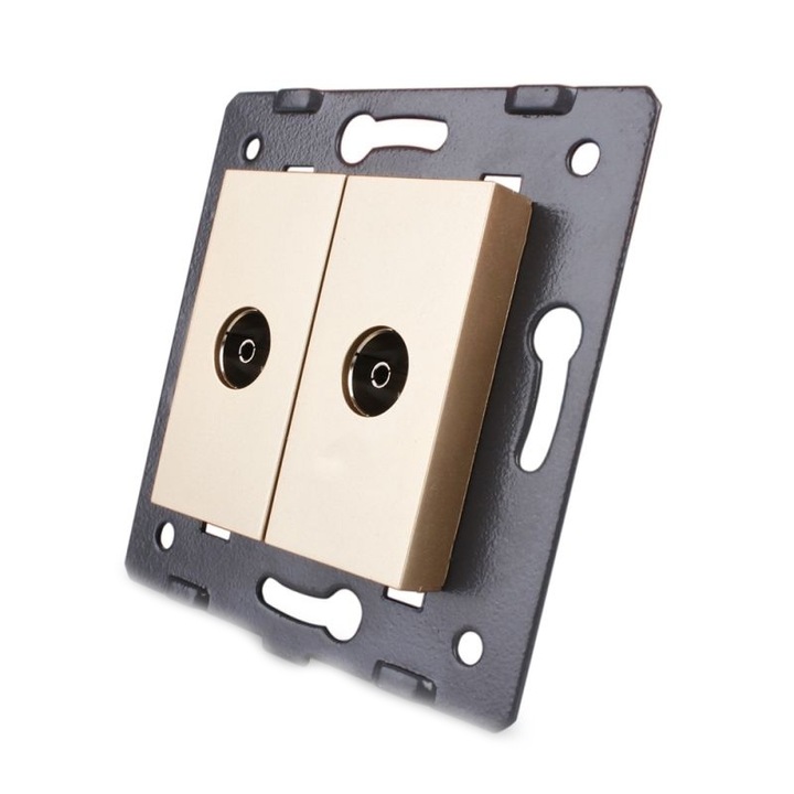 Priza dubla TV Livolo fara rama din sticla, Auriu, C7-2V-13