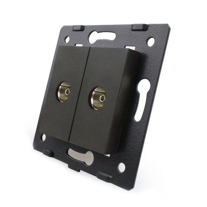 Priza dubla TV Livolo fara rama din sticla, Negru, C7-2V-12