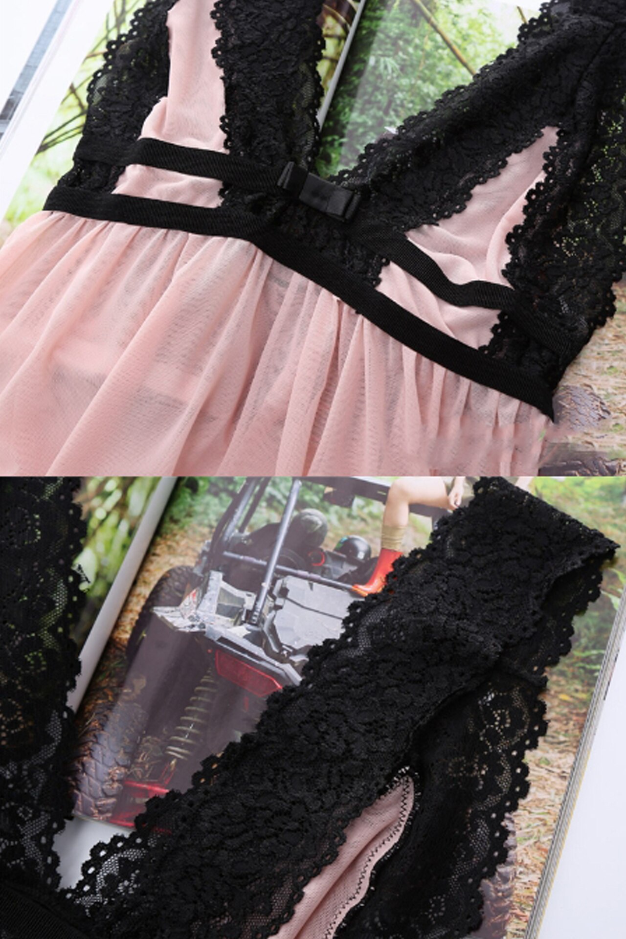 Set lenjerie sexy, Rochena, 2 piese, Dantela, 8100, Roz, M INTL - eMAG.ro