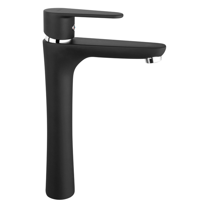 Смесител Ferro Algeo Black, За умивалник, Висок чучур, Стоящ, Едноръкохватков, Керамичен затварящ механизъм, Еднодупков монтаж, Черен мат