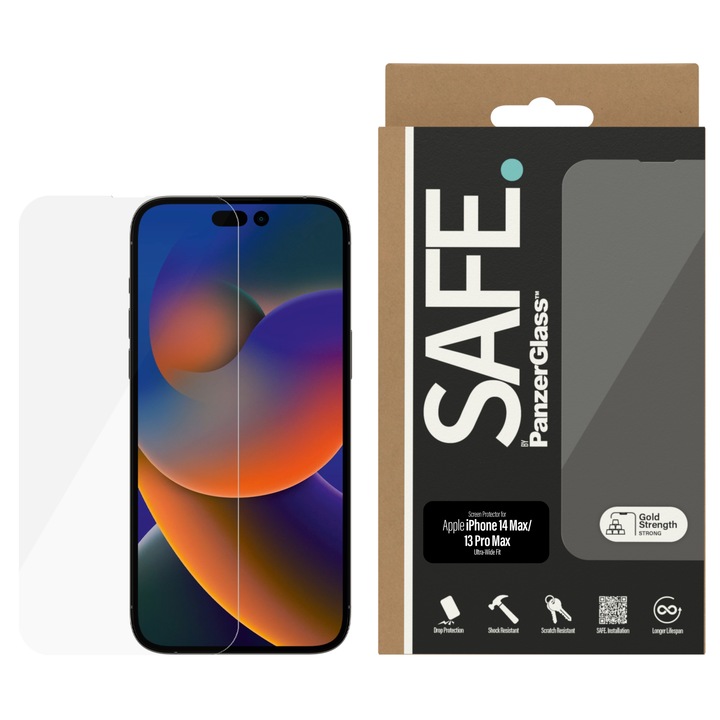 Стъклен протектор Safe за Apple iPhone 14 Plus,13 Pro Max, UWF, Черен