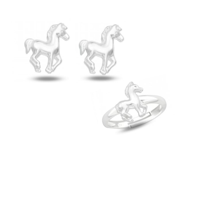 Boutique 23 Gyerek ezüst készlet, Ló fülbevaló és gyűrű, ékszerdoboz