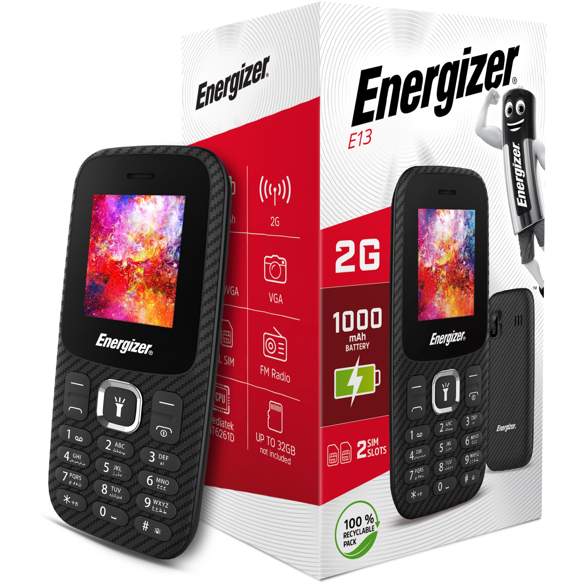 Telefon Mobil Energizer E13, 32MB RAM, 32MB ROM, 2G, Negru