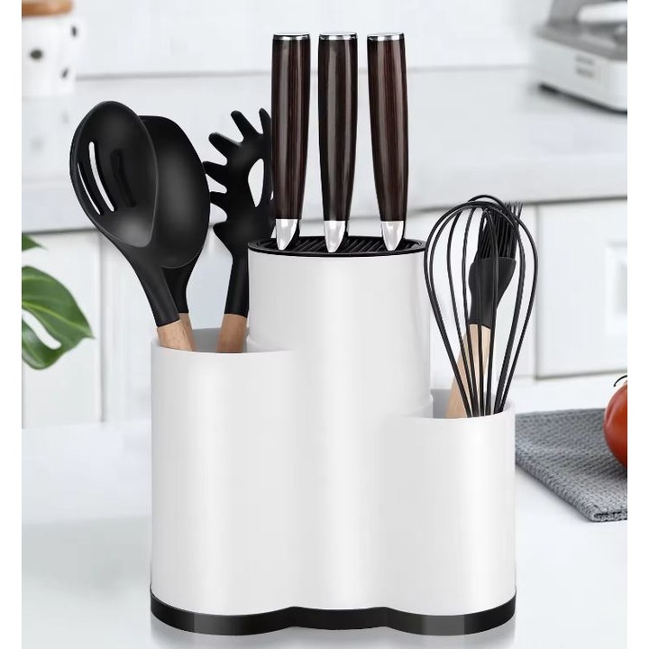 Suport pentru ustensile de bucatarie, plastic, alb, Syamag, 23x12x22 cm