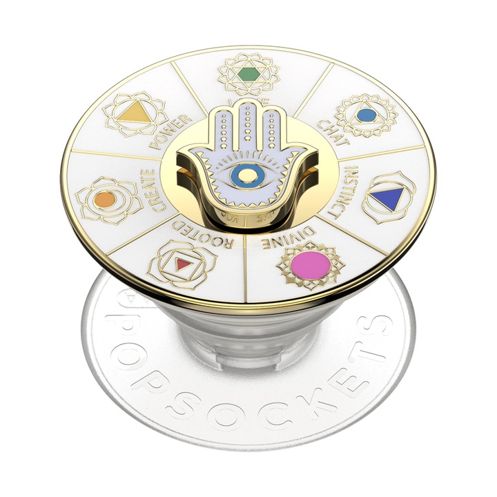 Accesoriu PopSockets pentru telefon si tableta, suport PopGrip, Enamel Spinner Chakras - Clear