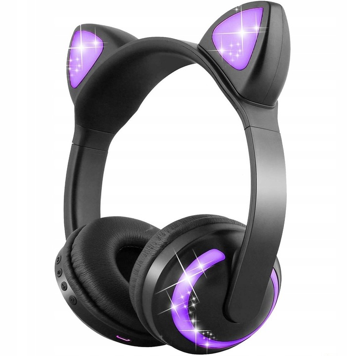 Casti Urechi de pisica, Bluetooth, fara fir, pentru copii, LED