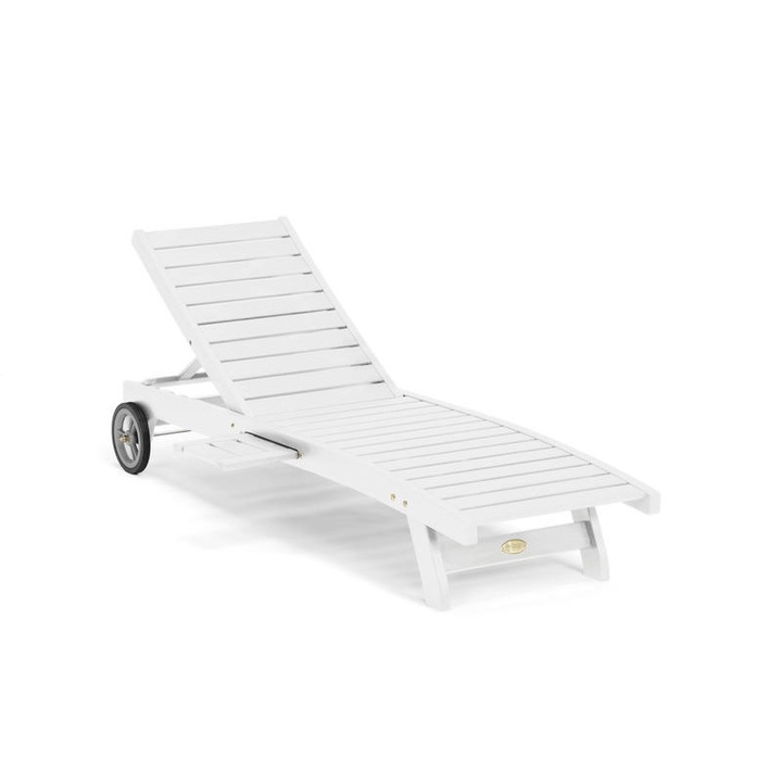 Sezlong pentru piscina din lemn, culoare alb, 185x58 cm