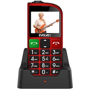 Telefon mobil EVOLVEO EasyPhone EP800 pentru seniori - Taste Mari, Ecran Color, Camera Foto, 3 Butoane Dedicate, Buton Functie SOS, Radio FM, Bluetooth, Card microSDHC, Lanterna, Stand incarcare, Rosu