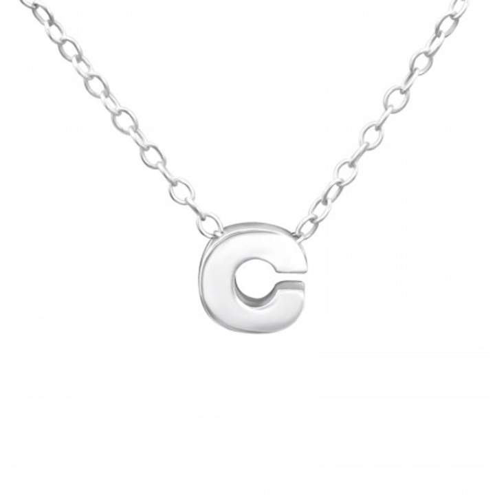 Сребърно колие с висулка буква "С" и верижка 45 см