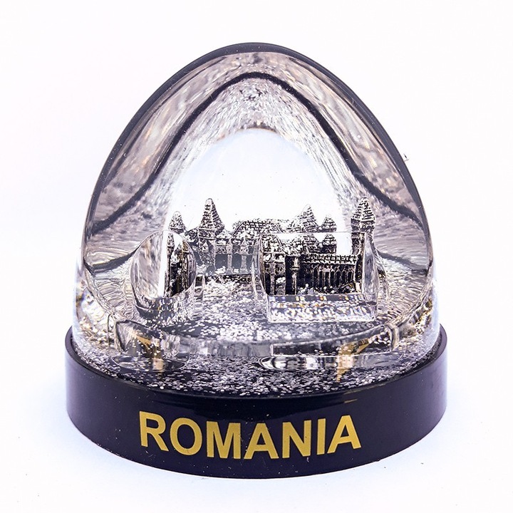 Glob din plastic cu apa, cu Castelul Corvinilor, argintiu, 9x8 cm