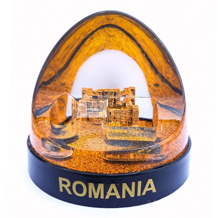 Glob din plastic cu lichid, cu Palatul Parlamentului, auriu, 9x18cm