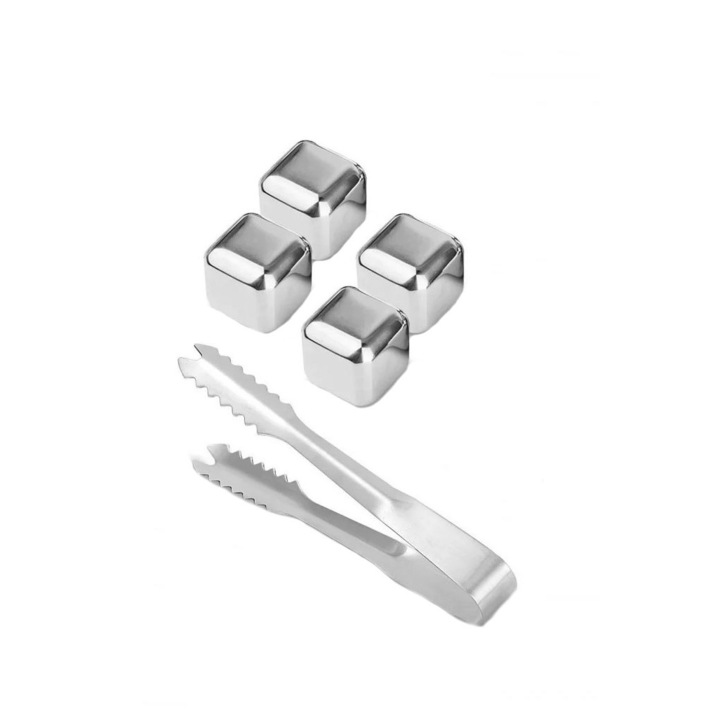 4 négyzet alakú kockából álló készlet InstantCold italok hűtéséhez, rozsdamentes acél, hűthető, kapcsos, újrafelhasználható, Doty