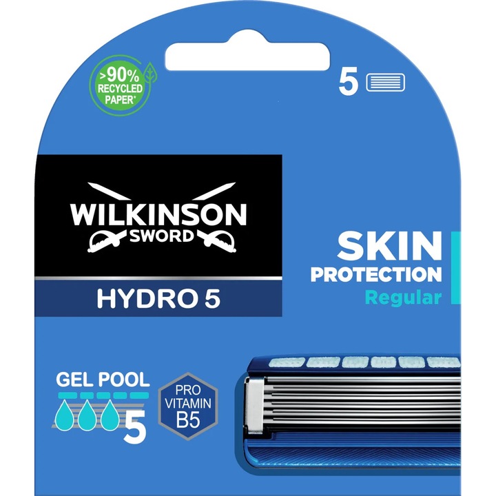 Set Rezerve aparat de ras Wilkinson Sword Hydro 5 Skin Protection Regular cu Vitamina B5, barbati, 5 buc