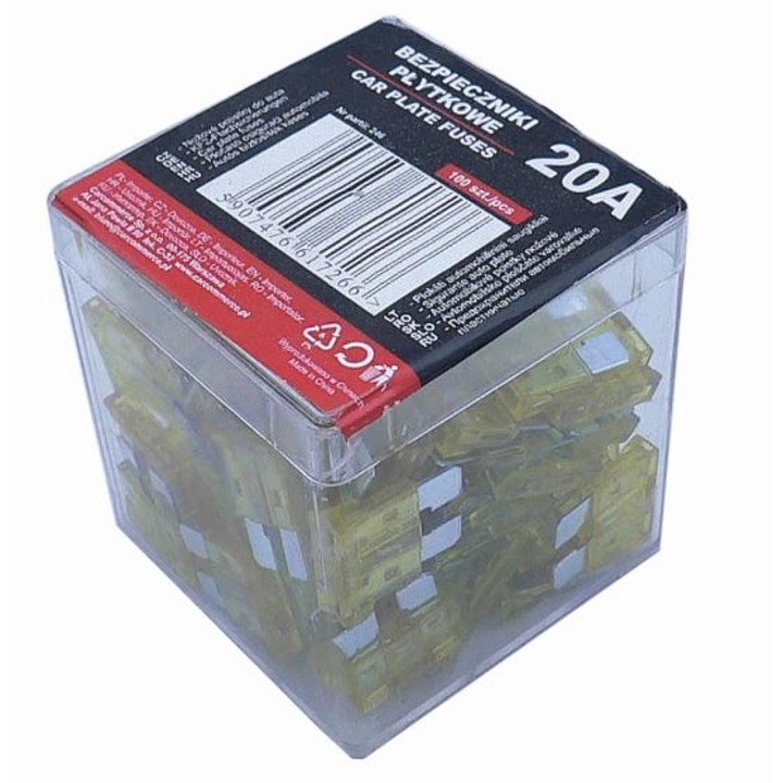 Autó biztosíték készlet 20A, Carcommerce, 100 db, 83982370