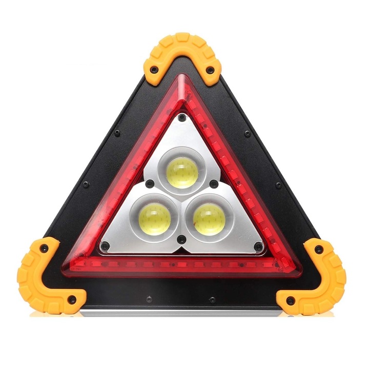 Lanterna de avertizare tip triunghi cu 3 leduri cob, 42 lumini, led rosu