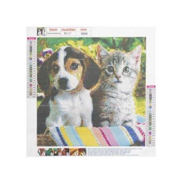 Set creativ cu diamante rotunde Diamond Painting 30x30 cm Catel si Pisica, Iso Trade