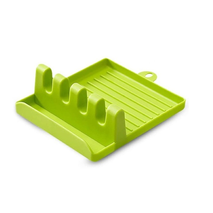 Suport pentru gatit, sustinere ustensile si capace, plastic, 15x13x5 cm, verde, Anais Tailor